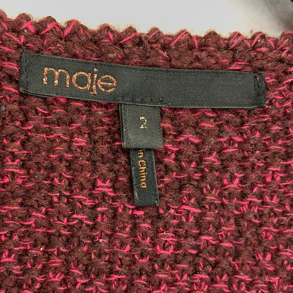 MAJE Burgundy Wool Moto Jacket - Picture 2 of 7